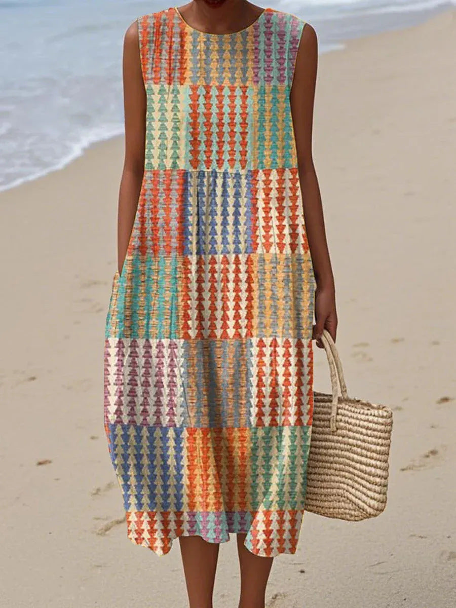 Sana | Robe Midi Patchwork Géométrique