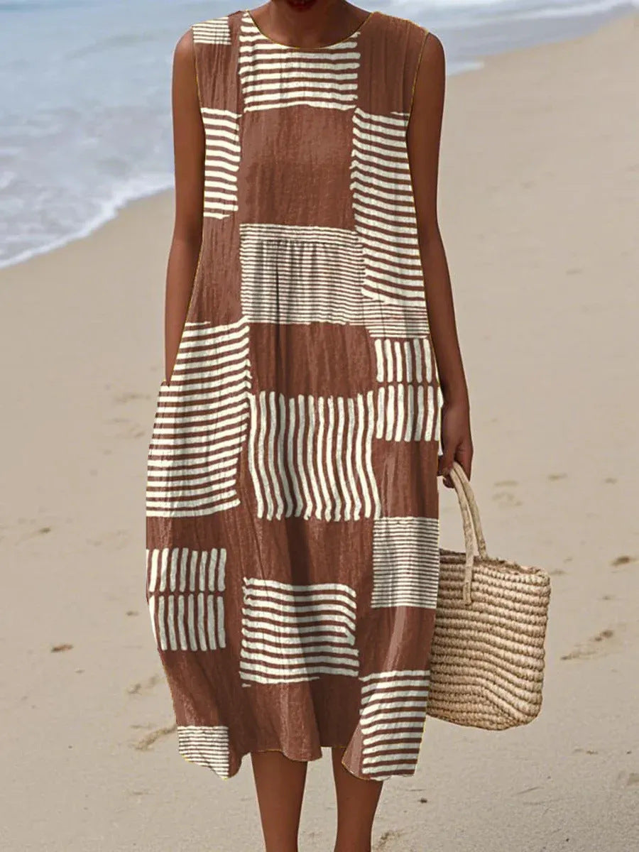 Lina | Robe Midi Patchwork Marron