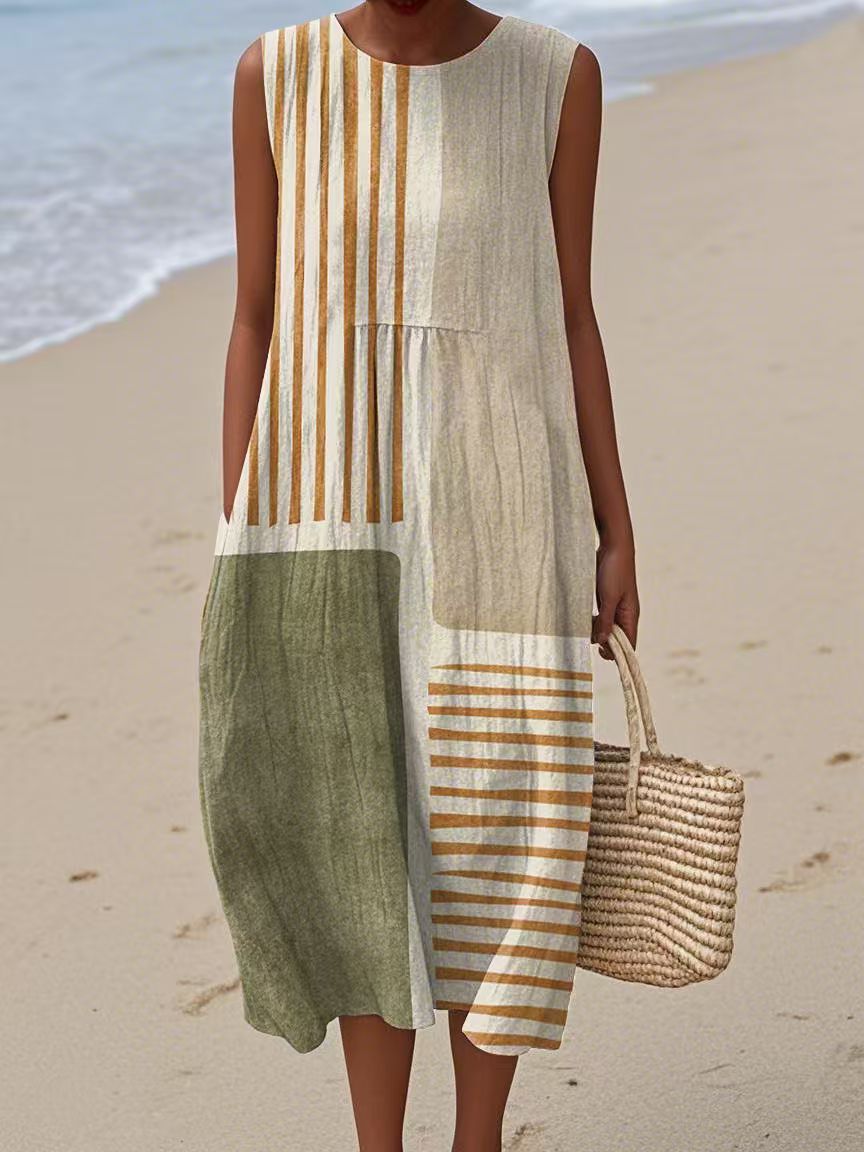 Olivia | Robe Midi Blocs Naturels