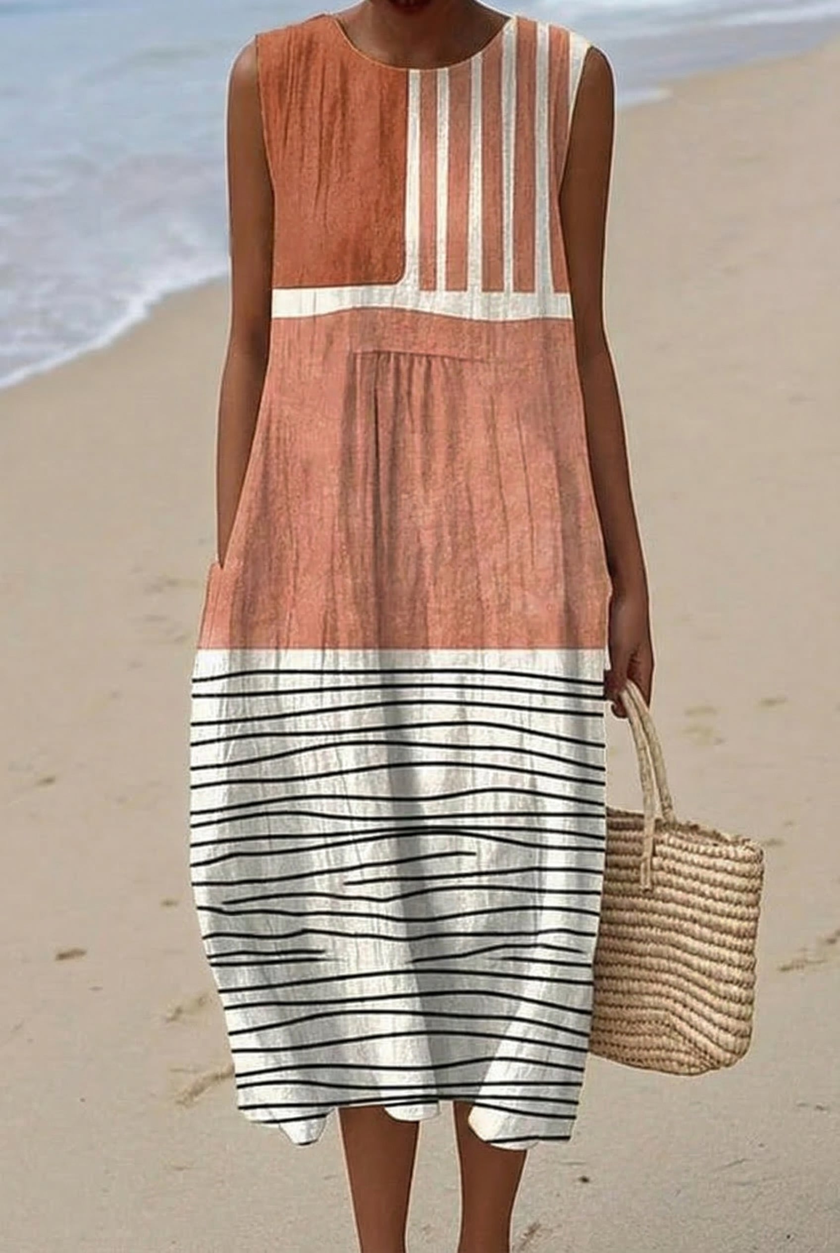 Céleste | Robe Midi Terracotta Marinière