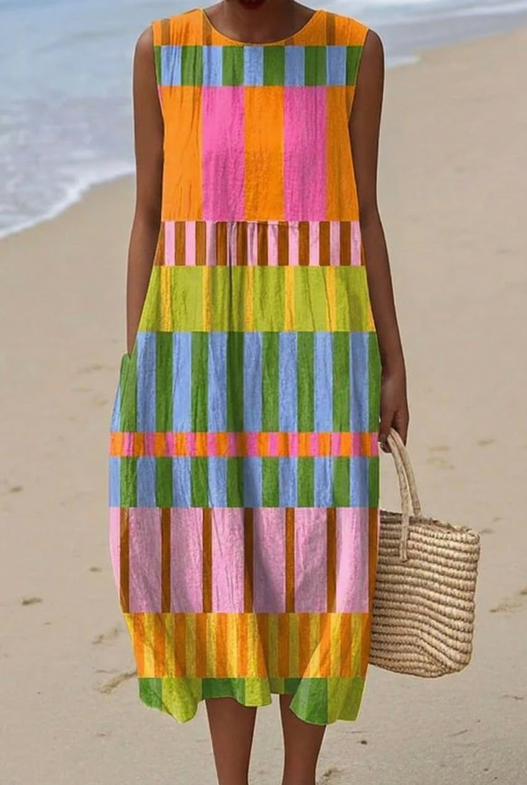 Tiphaine | Robe Midi Arc-en-Ciel Rayé