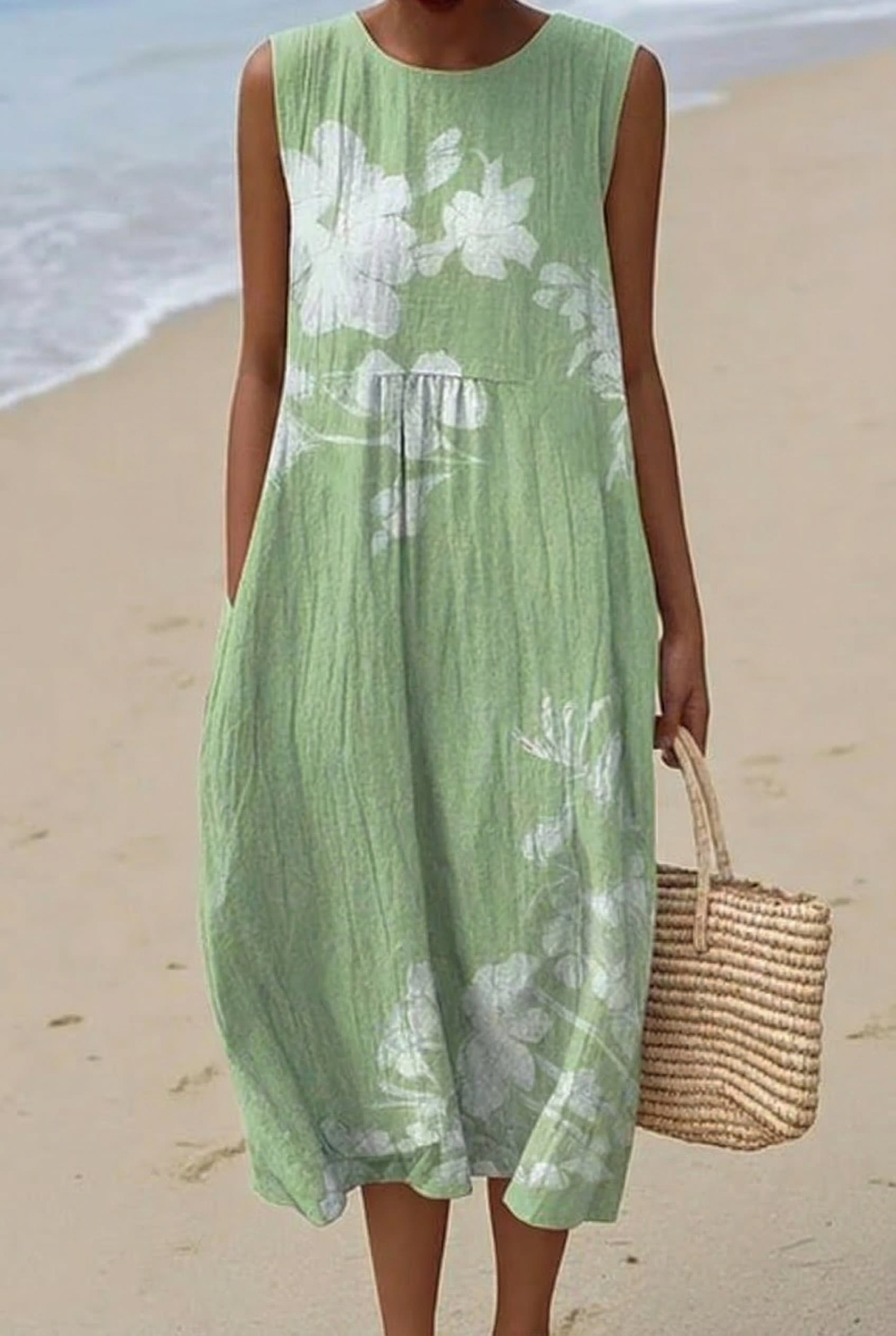Isaure | Robe Midi Hibiscus Vert Tendre