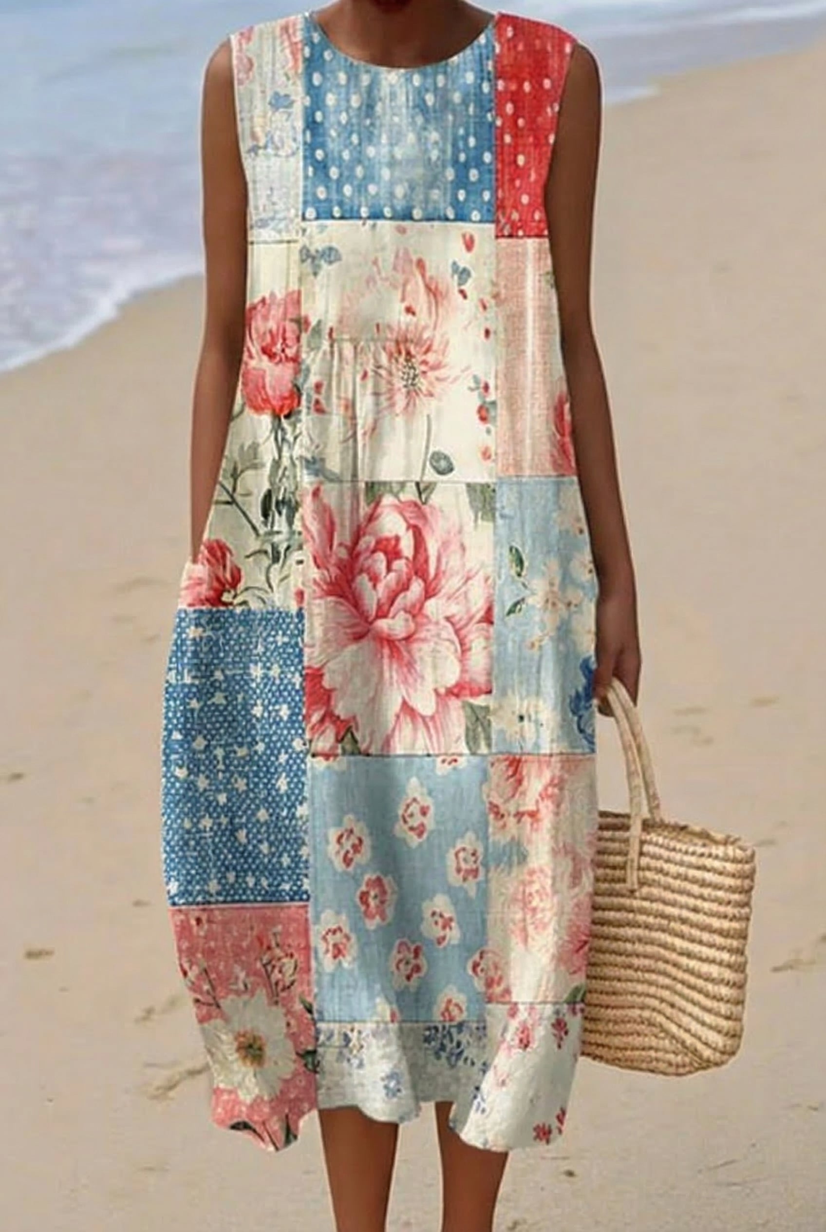 Violette | Robe Midi Patchwork Pivoine