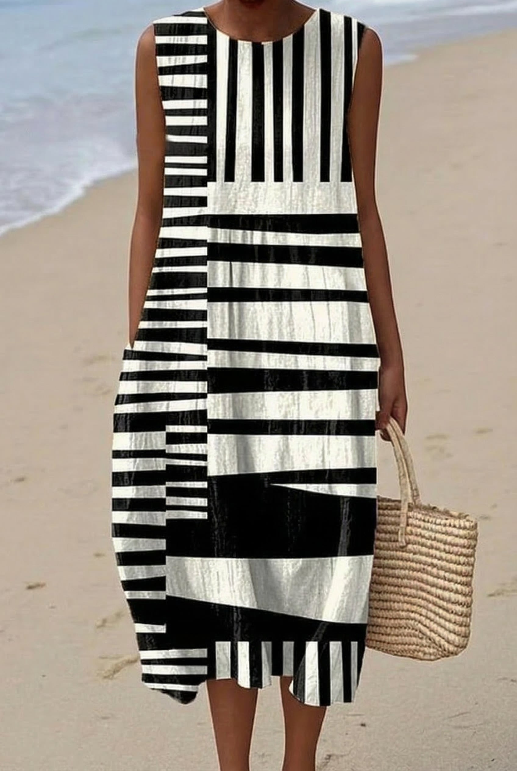 Bérénice | Robe Midi Graphic Noir et Blanc