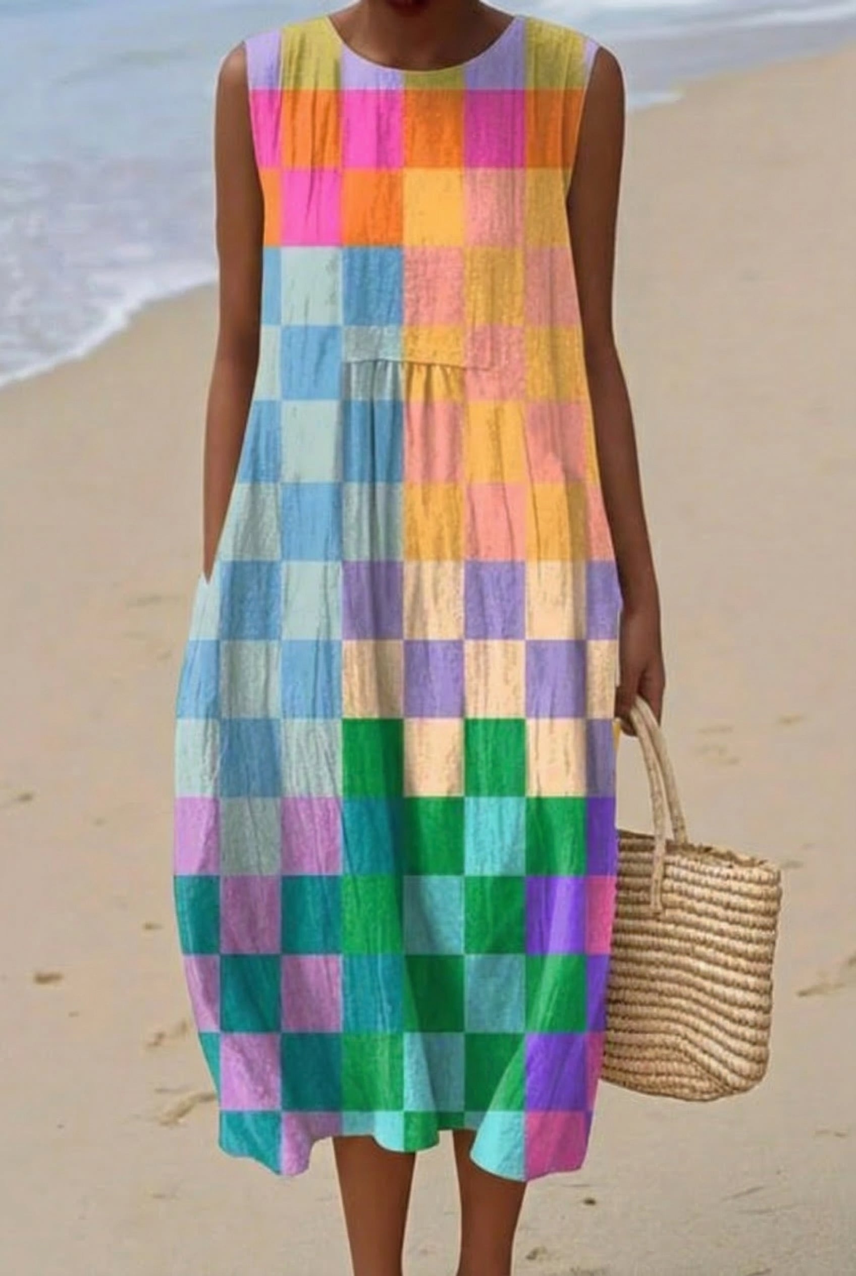 Romane | Robe Midi Damier Arc-en-Ciel