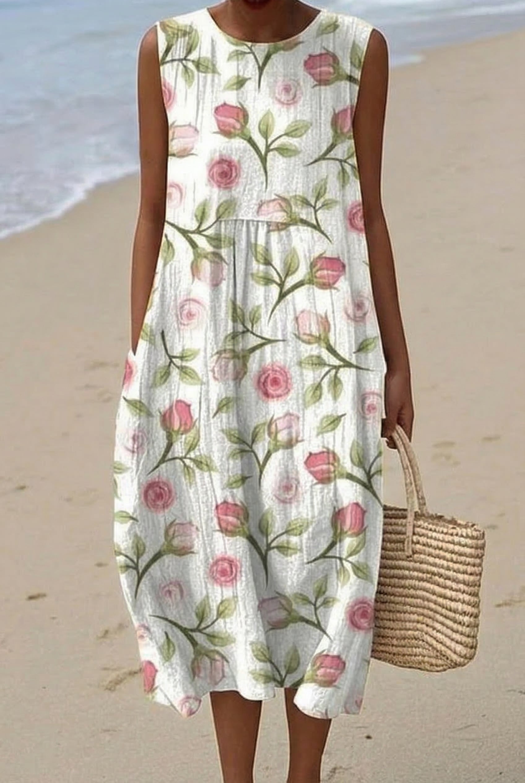 Ambre | Robe Midi Boutons de Rose