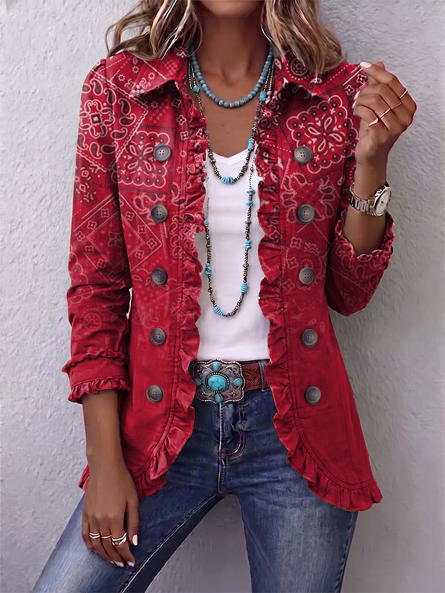 Criselle | Veste Ruffle Imprimé Paisley Ombre Bohémien