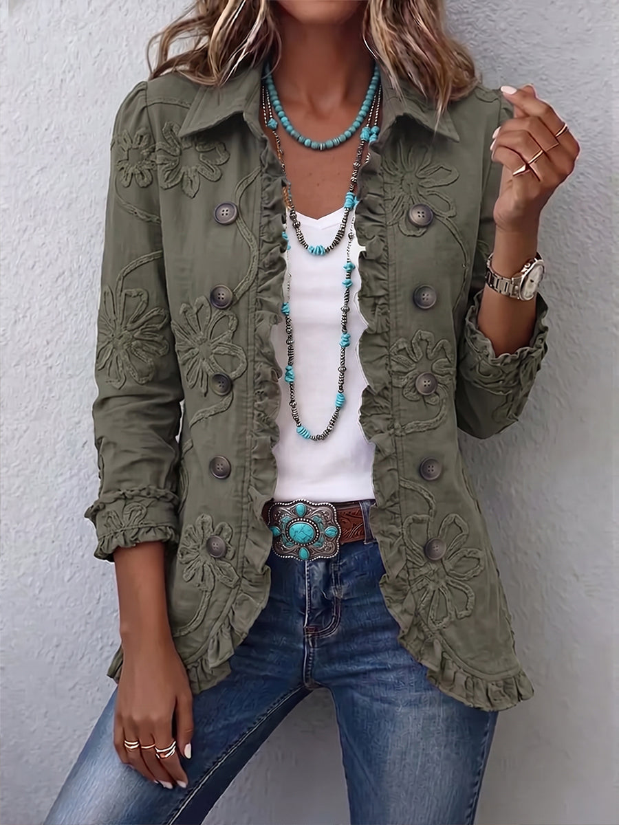 Kamberly | Veste utilitaire à volant brodée florale Boho-Chic