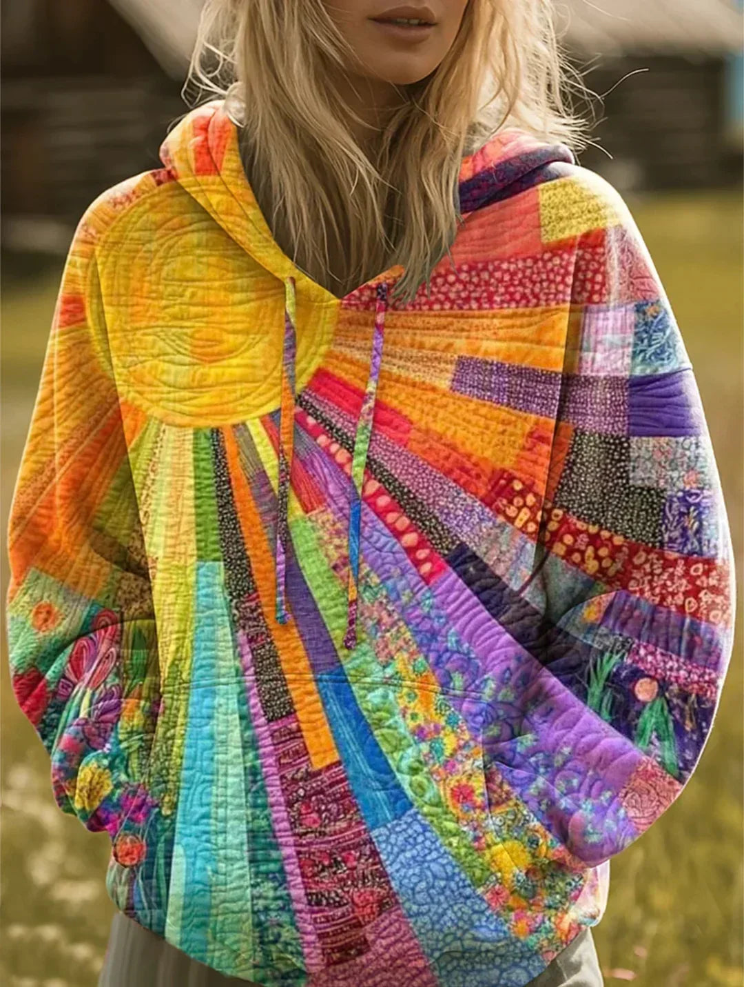 Dawnella™ | Sweat à capuche bohème multicolore en patchwork